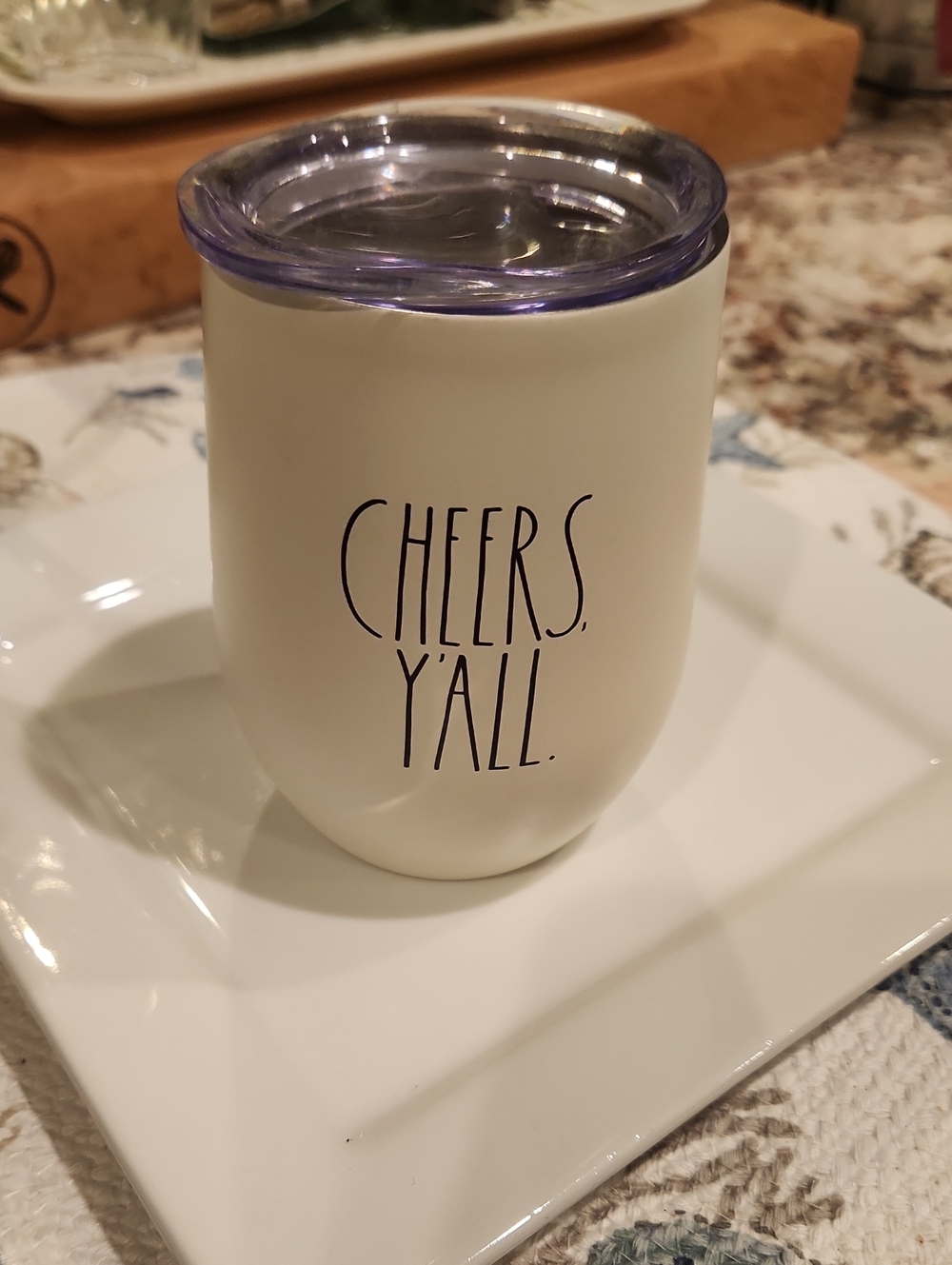 RAE DUNN. Cheers Y'all Cream Insulated Wine Tumbler with Lid